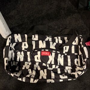 PINK Victoria's Secret Black and White Logo Duffel with Red Patch